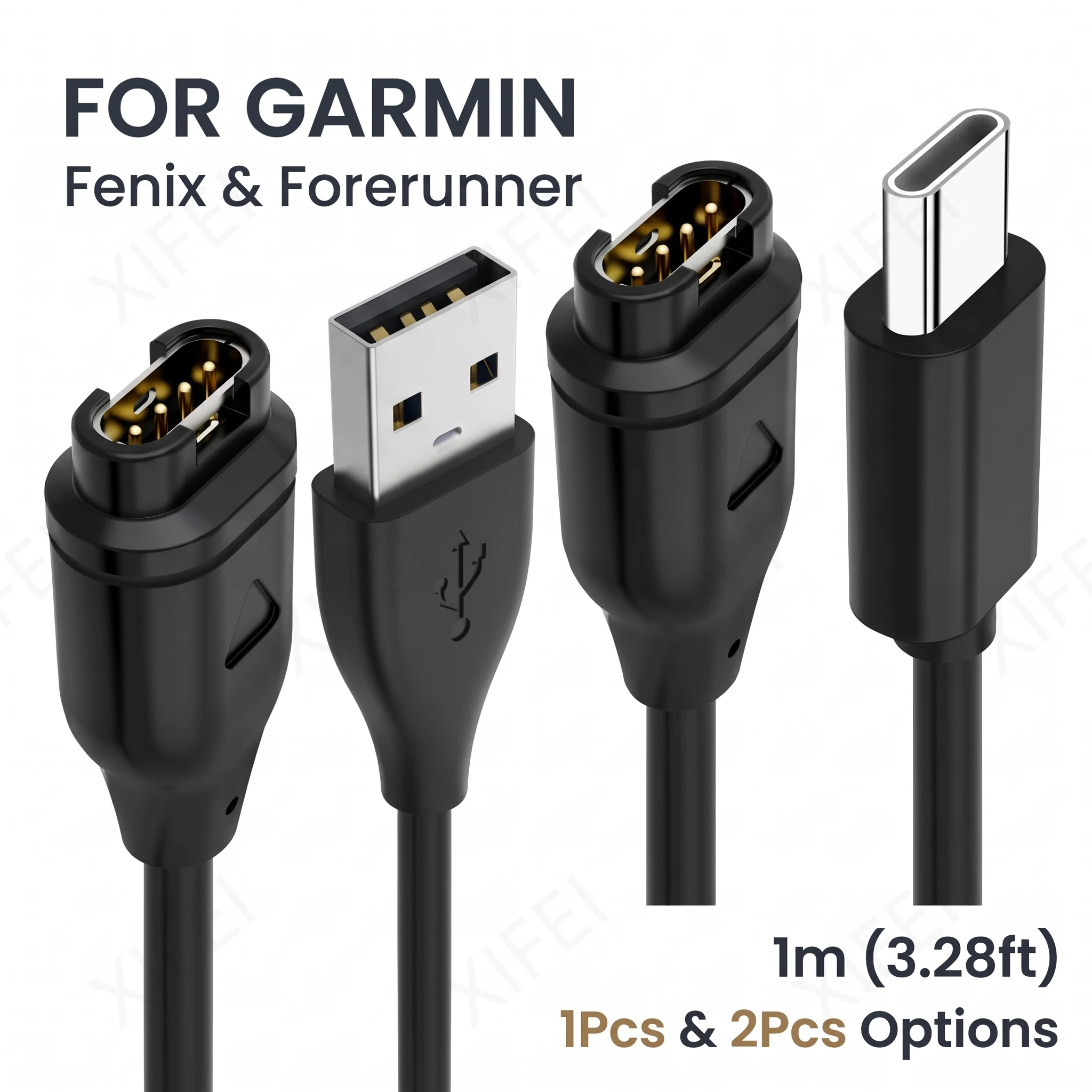 For Garmin Watch Charger For Garmin Fenix 8 7 6 Pro Forerunner 165 255 265 965 970 Charging Cable USB A Type C 2-Pack 3.28ft/1M