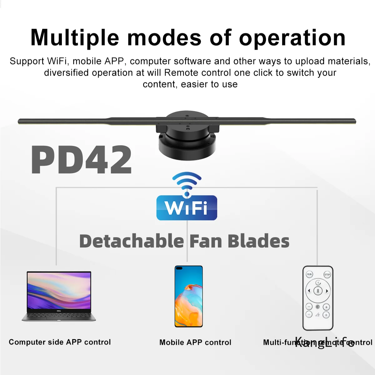 

PD42 3D Hologram Projector Fan Detachable Fan Blades Remote Wifi Control Advertise Display Hologram Projector Transmit Video