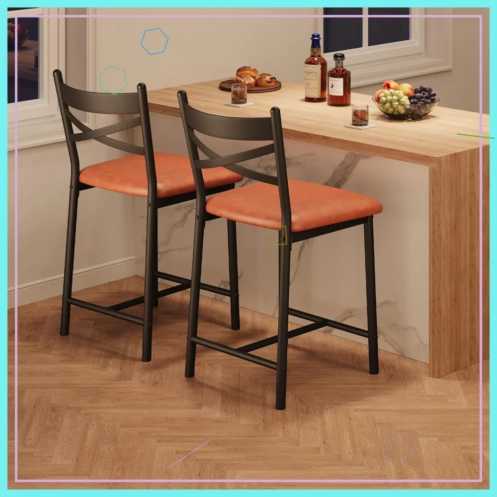 Nowoczesne stołki barowe, zestaw 2 sztuk, krzesła o wysokości blatu z ekoskóry z oparciem w kształcie litery X do wyspy kuchennej lub jadalni.