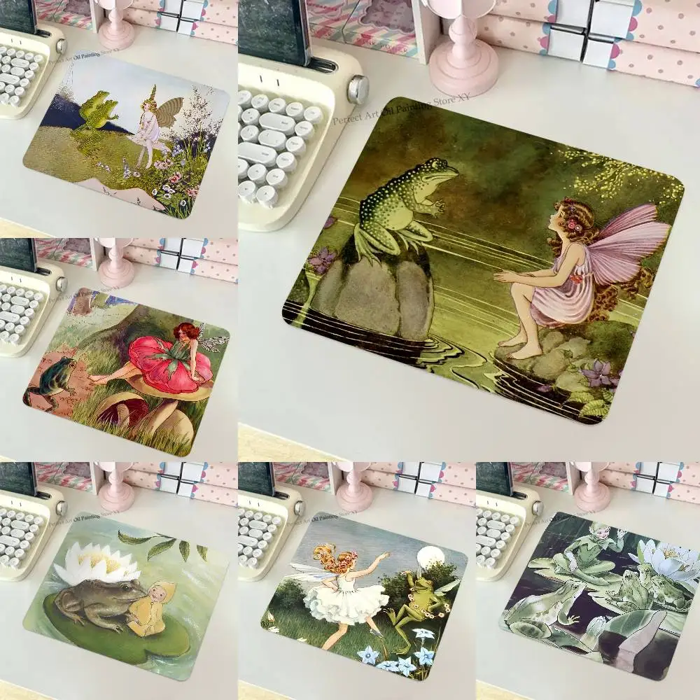Vintage Frog Fairy Mousepad Small LockEdge Mouse Pad For Gamers Computer Desk Pad Rectangular Anti-slip Rubber