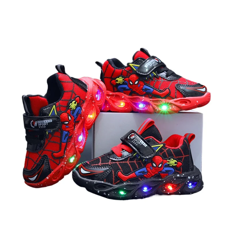 Disney cartoon boys Spider-Man cute Casual shoes with led light soft sports shoes for kids gift EU size 21-36