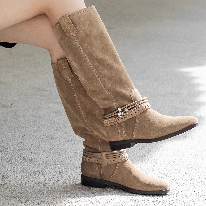 

Высокие сапоги, женские дизайнерские замшевые туфли на плоской подошве для женщин, тренд 2025, модные женские сапоги, новые роскошные женские высокие сапоги-гладиаторы