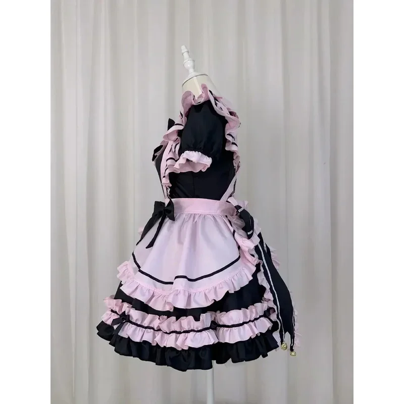 Anime Gothic Lolita JSK dress short sleeve kawaii bow maid party dresses cosplay cats girl Harajuku cute pink ruffles Black