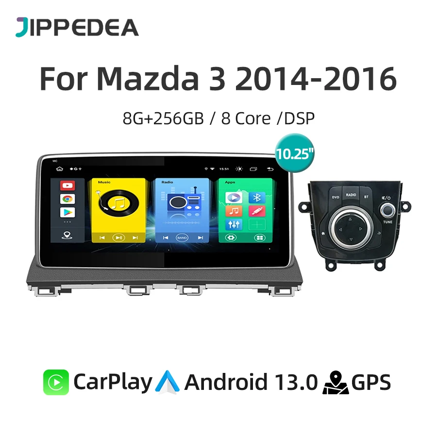 

10,25 "Android 13.0 IPS автомобильный мультимедийный плеер CarPlay GPS-навигация 4G WiFi Bluetooth DSP RDS автомобильное радио для Mazda 3 2014-2016