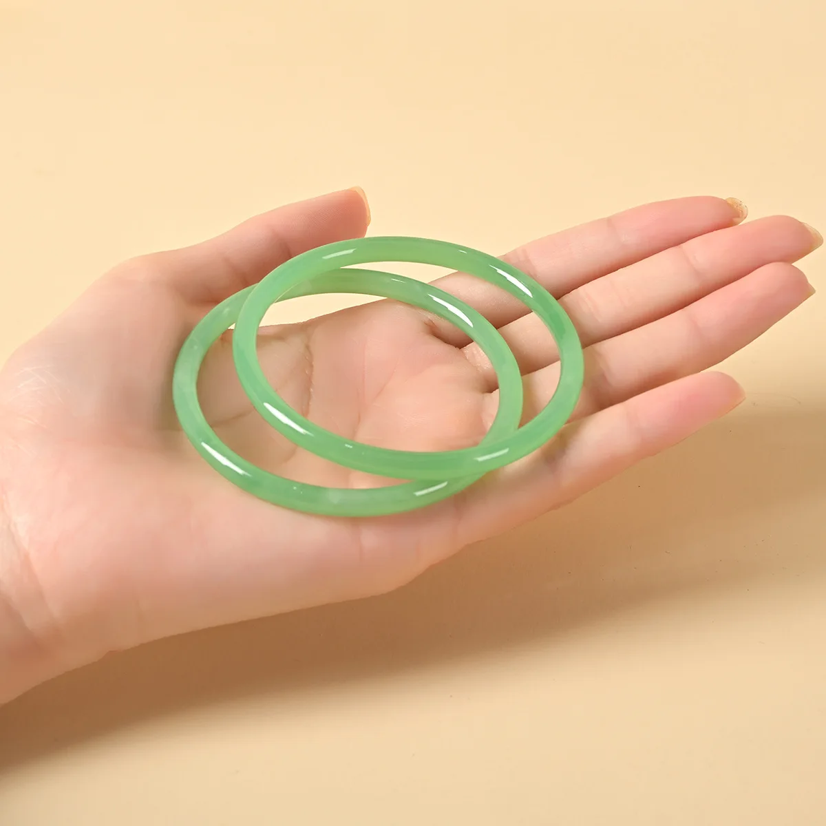 2Pcs/Set Imitation Natural Jade Jingle Bangles, Vintage Style