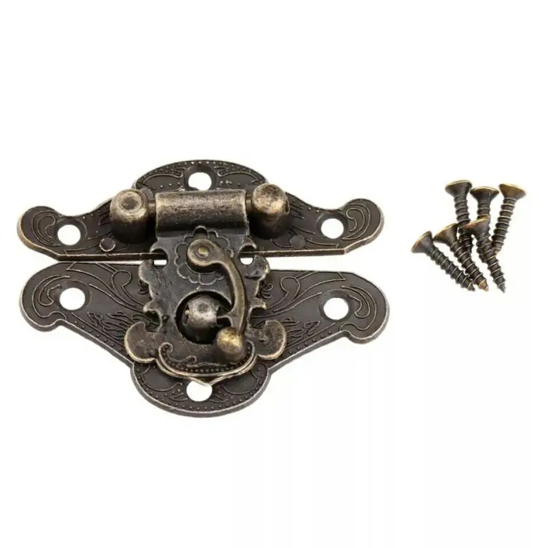 Fotografia 3: 5/10 pçs vintage metal ferragem móveis caixa de madeira saco de couro ferragem decorativa trava fechos bloqueio cadeado ferrolho com parafusos