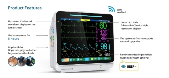 Portable 12.1 Inch LCD Screen Veterinary Mo-nit-or Instrument for Veterinary Use