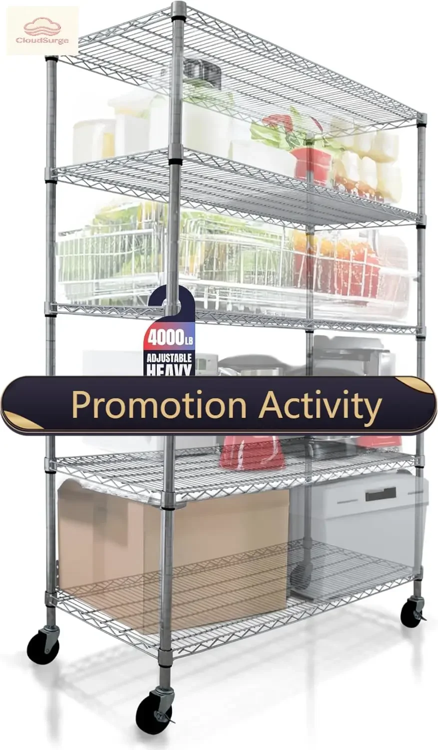 

4000 LBS Heavy Duty Wire Rack, 48 x 24 x 76, 5-Tier NSF Commercial Rolling Rack with 4" Industrial Casters, Chrome Metal Wire Sh