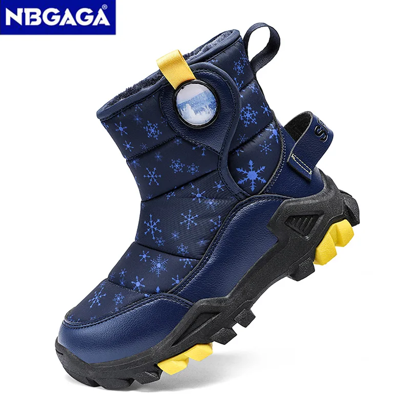 Winter Children's Fashion Boots Boys' Non-slip Plush Warm Snow Boots Outdoor  Waterproof Fabric Walking Cotton Shoes
