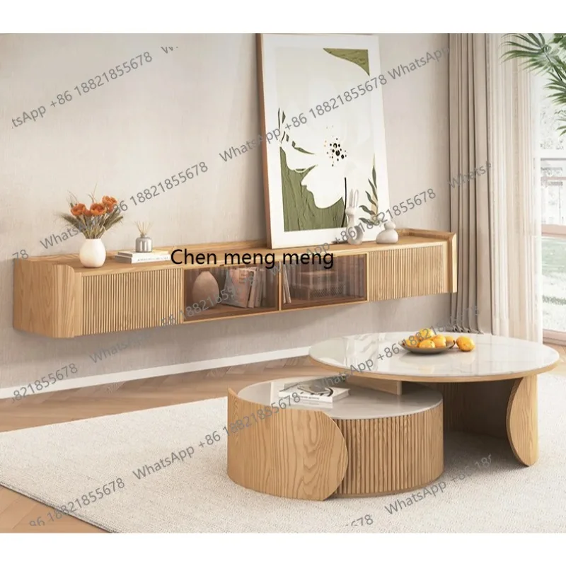 

Round coffee table ash wood small apartment homestay household log wind wabi sandy wind solid wood size rock board coffee