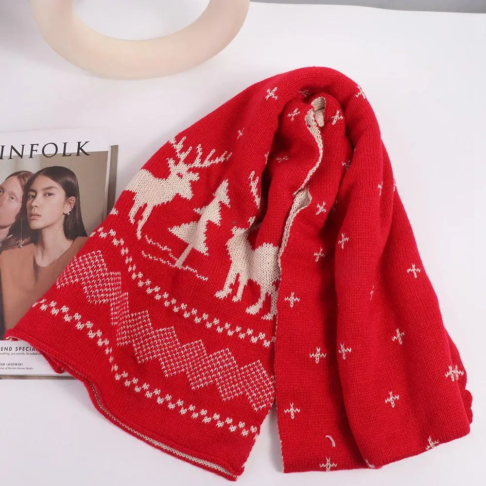 

Рождественский шарф с оленем, плюшевый красный шерстяной вязаный шарф, шарфы в корейском стиле, шерстяные шарфы, зимние кашемировые шарфы для пары