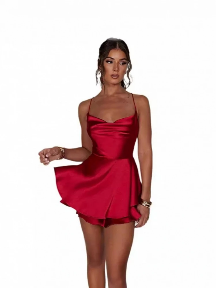 Vestido sexy de satén Bal Dr transfronterizo para mujer, vestido sin tirantes, tela de poliéster sin cordones, sin marca registrada