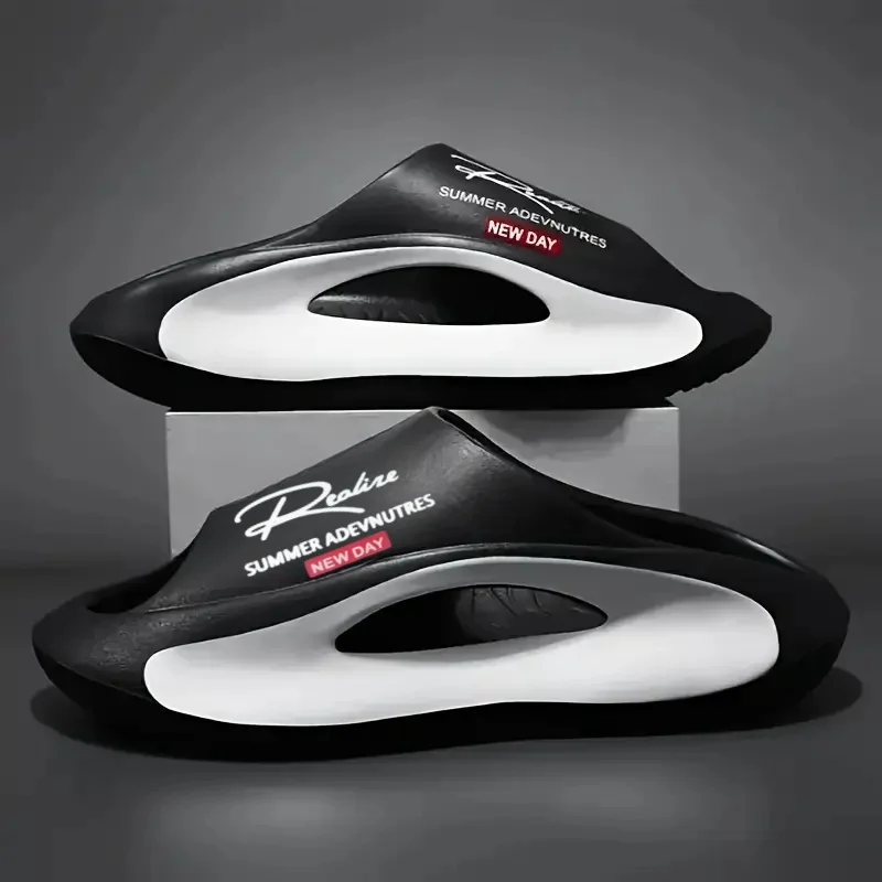 

Легкие мужские шлепанцы из EVA | Черно-белый мультяшный дизайн, открытые пальцы, удобные круглый год, подходят для дома и улицы.