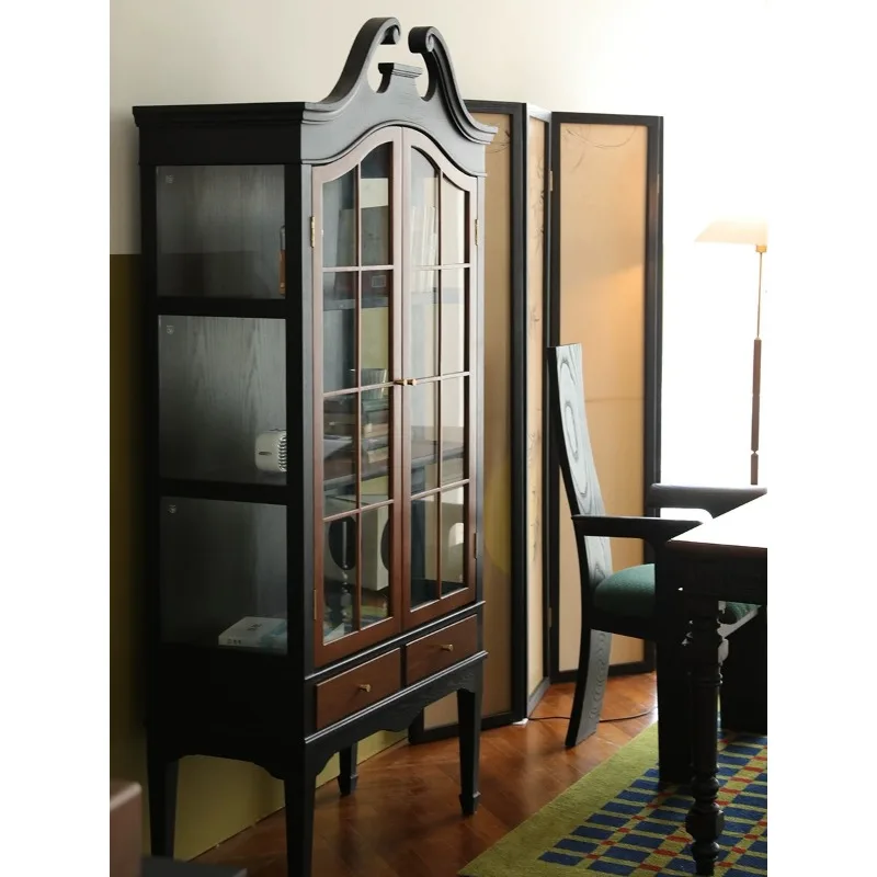 

French Nanyang Retro Wine Cabinet American Solid Wood Glass Bookcase Old Shanghai Republic of China Style Sea Style Display
