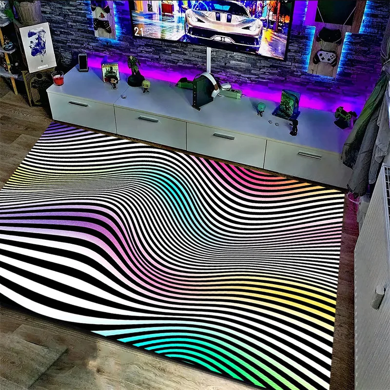 

Optical Illusion 3D Abstract Checkered Wave Spiral Mat Visual Impact Non-slip Carpet Rug for Gaming Living Room Home Decoration