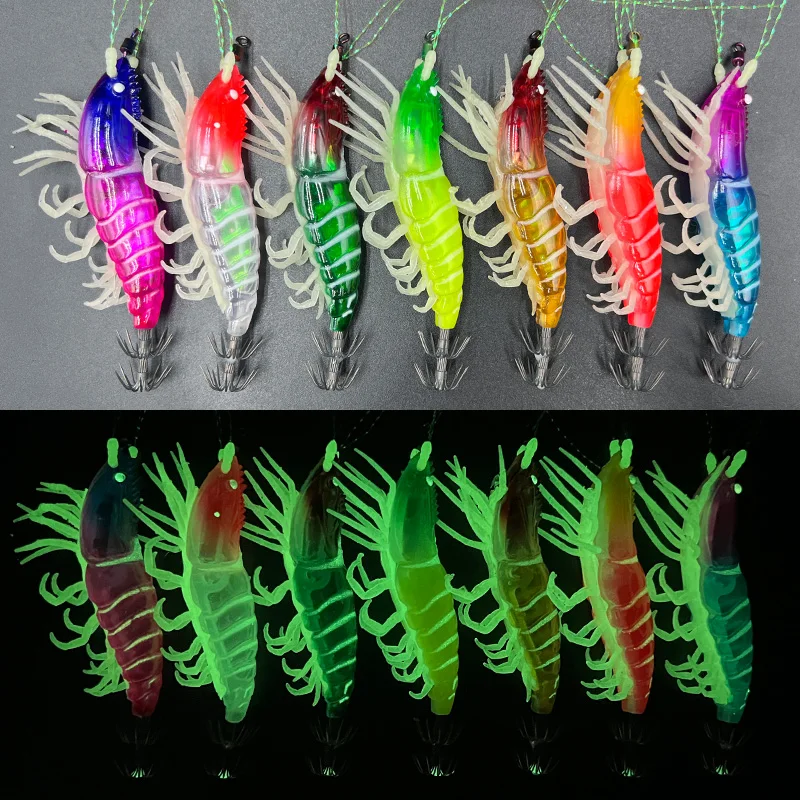 ShareShark 8/9/10cm Simulation Shrimp Bait Luminous Shrimp Prawn Bait Saltwater Squid Sea Fishing Bait image 2