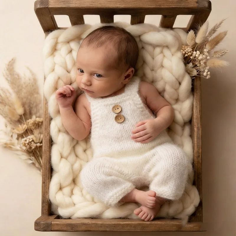 

Реквизит для фотосъемки новорожденных: милый детский наряд, мягкий вязаный комбинезон из мохера, костюм для фотосессии в студии, аксессуары