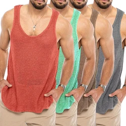 Summer Casual Tank Tops Latest Men Loose Crew Neck Sleeveless Vest Hollow Out Pullover Gym Fitness Muscle T Shirt Vest Top