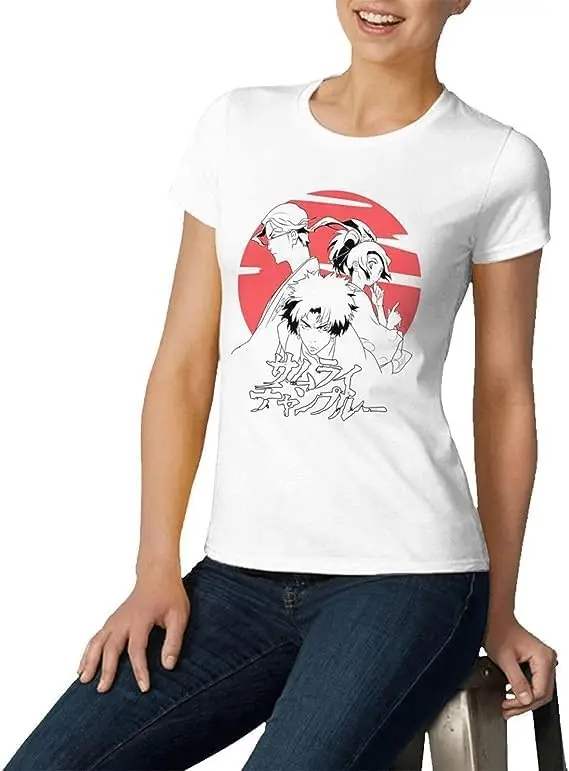 Samurai Anime Champloo Shirt Women's Fashion Short Sleeve Cotton T Shirts Quick Dry Pattern Custom Tee Tops Black