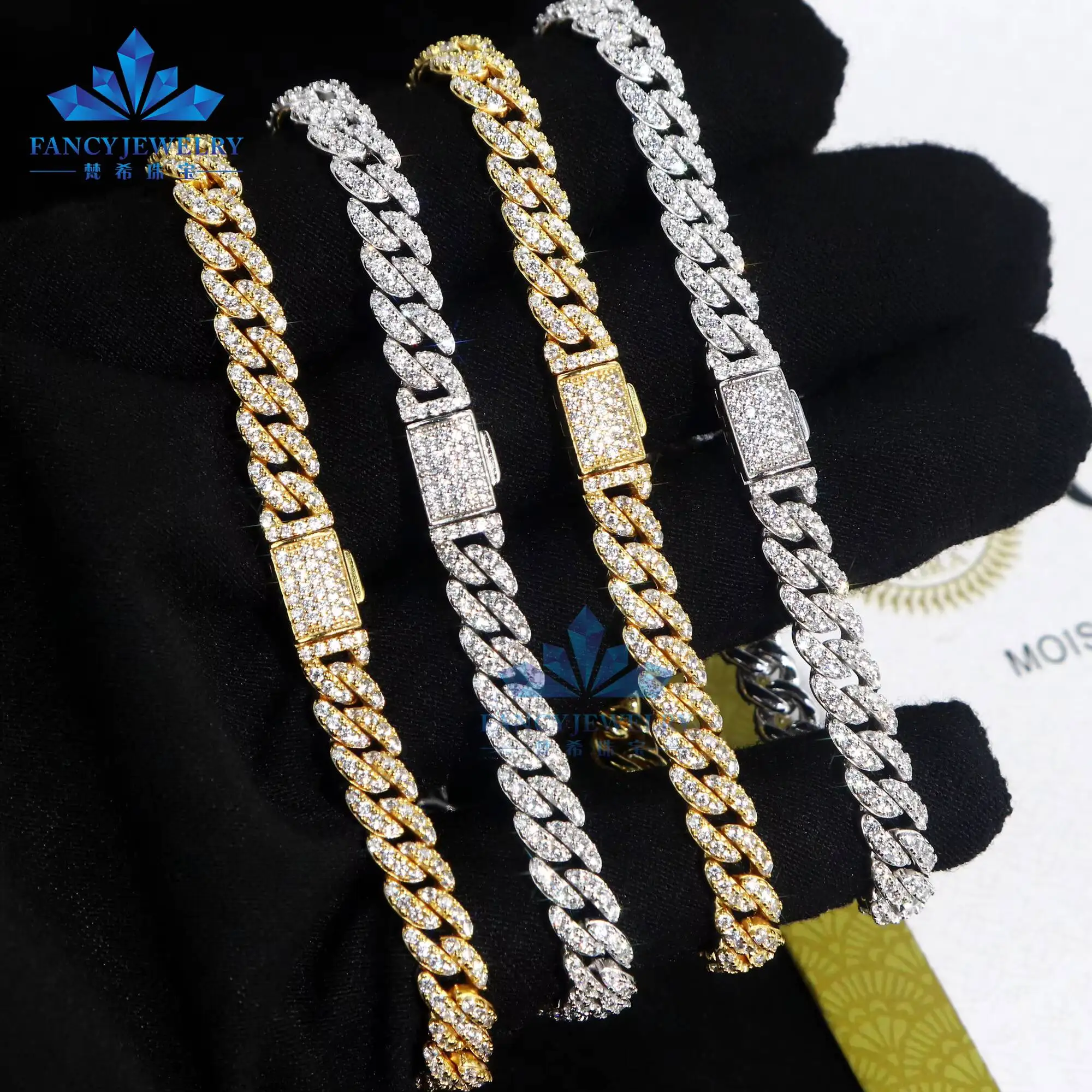 Fashion Cheap Price Pass Diamond Tester 6mm 925 Sterling Silver VVS Moissanite Iced Out Hip Hop Jewelry Cuban Link Bracelet Men