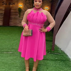 Evening Party African Dresses For Women 2023 Africa Clothing Elegant Luxury Beading Long Sleeve A Line Dress Robe Africaine Prom