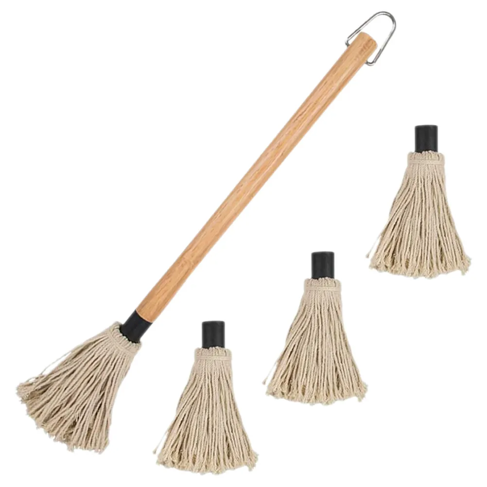 1 Juego de Mopa para Asar con Mango Largo de Madera, Cepillo de Algodón Reutilizable para BBQ, para Aceite, Salsas, Costillas, Pollo, Cerdo, Herramienta para Asar y Hornear