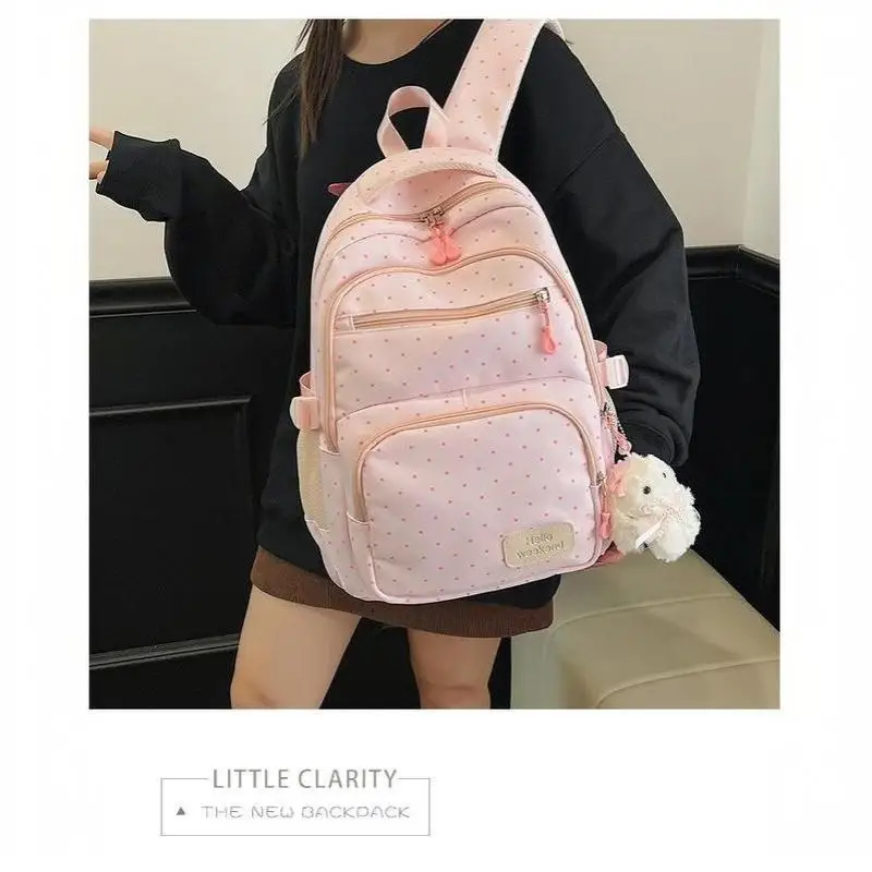 Nylon-Rucksack-Set mit Polka Dots, mehrere Fächer, Reißverschluss, Mädchen-Rucksack-Set, Aufbewahrung von Schreibwaren, Studentenrucksack, Mädchen-Geschenke – Detail 18