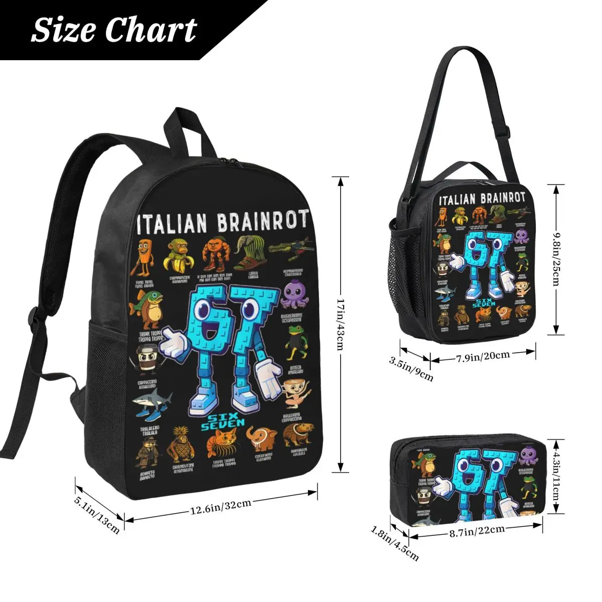 3Pcs 67 Accessories Backpack Set for Boy Girl Pen Bags Bookbag Sets with Lunch Box For Primary School Students Knapsack