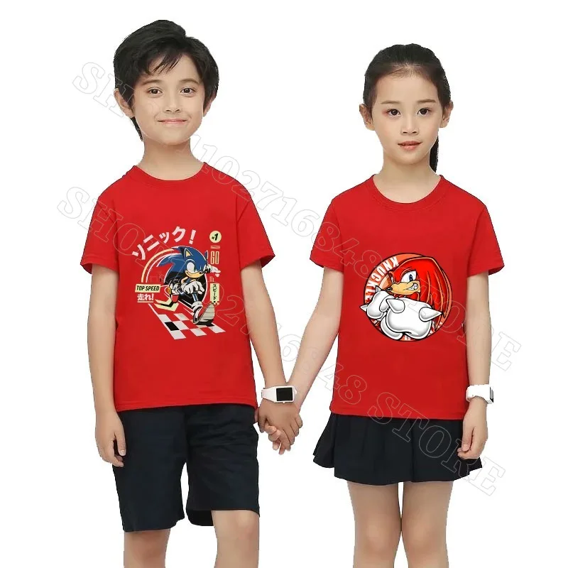 Sonics Boys Girls T-shirt Cute Children Clothes Cool Comfortable Tops Cartoon Anime Graphic Print Shirts Birthday Party Gifts