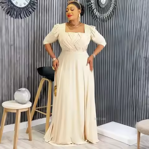plus Size African Maxi Dress Elegant Half Sleeve Wedding Evening Gown for Women New Fashion Turkey Muslim Party Dress