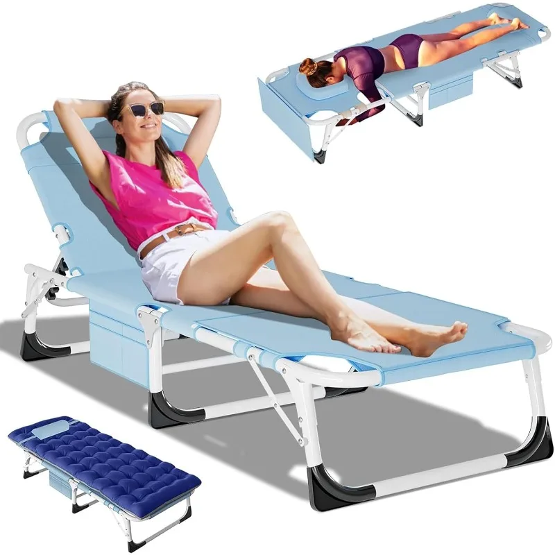 

Heavy Duty Tanning Chair With Face Hole, Adjustable 5-Position Folding Chaise Lounge Chairs For Outside, Portable Lay Flat Beach
