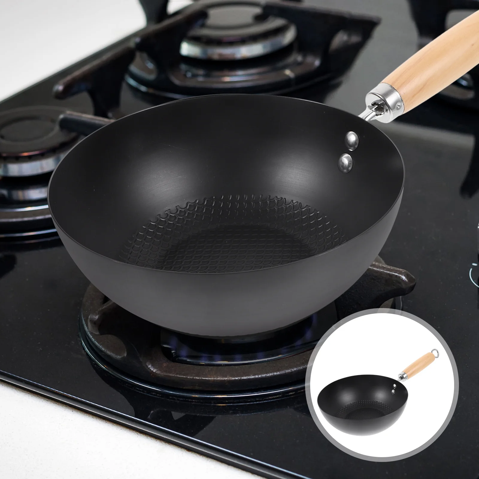 

1pc Small Iron Wok Gas Stove Non-Stick Cooking Pan Kitchen Frying Pan For Home Restaurant Use Wok For Induction Stove