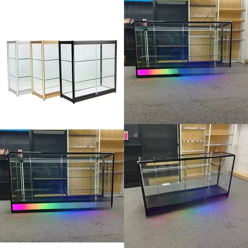 for Wall Glass Display Cabinet with LED Light Lockable Jewelry Showcase Smoke Shop Counter