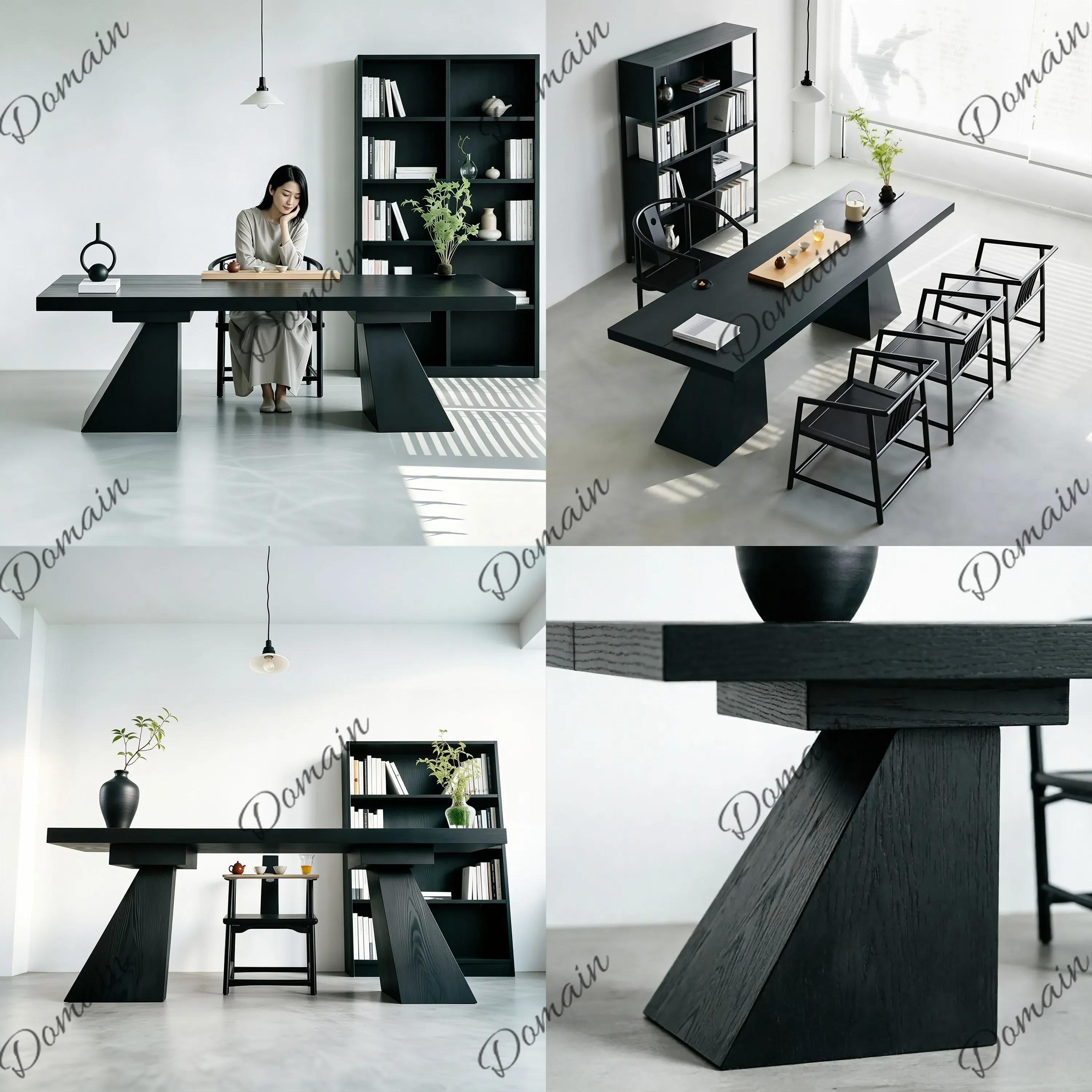 BJ Wabi-Sabi Solid Wood Dining Table Nordic Ash Desk Simple Black Work Table Tea Long Table For Living Room