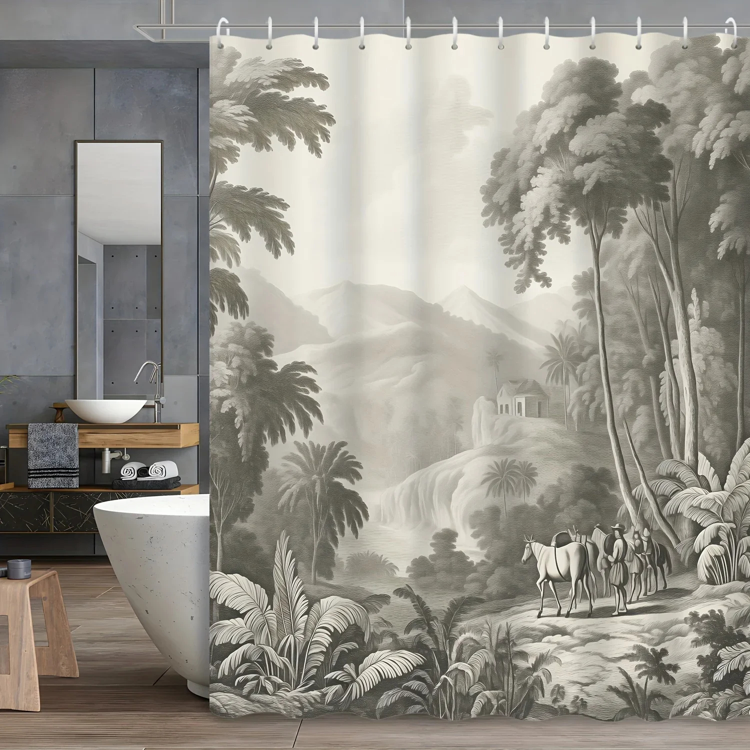 

Занавеска для душа с тропическим оазис — экзотический декор для ванны, идеально подходит для тех, кто любит, вдохновленный природой и спокойной дизайна