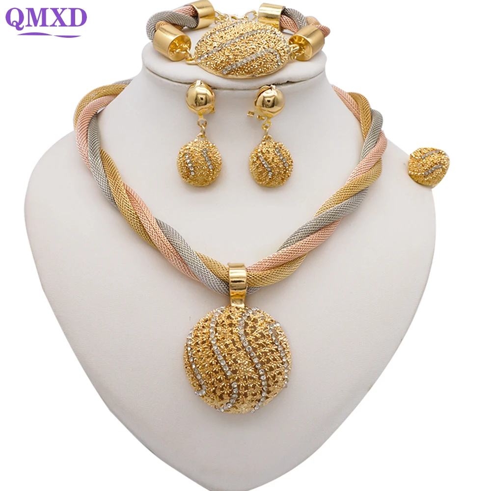 New Design Fine Jewelry Sets Dubai African Gold Color Jewelry Sets Wedding For Women Necklace Set Indian Costume Jewelry Gifts