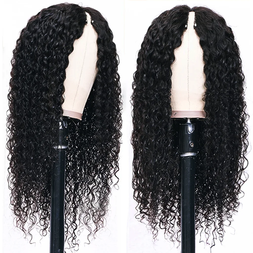 200 Density V-Part Perücke, Kinky Curly Perücke, brasilianisches Echthaar, 16-32 Zoll, natürliche Farbe, Deep Wave, für Damen, V-Form Echthaarperücken – Detail 3