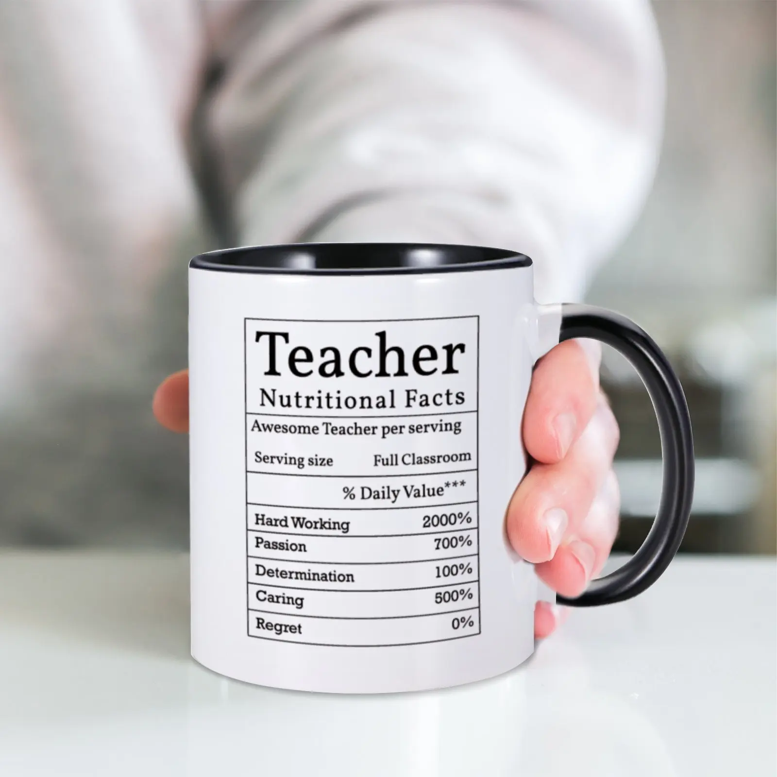 Teacher Nutritional Facts Mug 11oz Coffee Milk Cup Birthday Teacher's Day Appreciation Gift for Women Men Funny Travel Tea Mugs