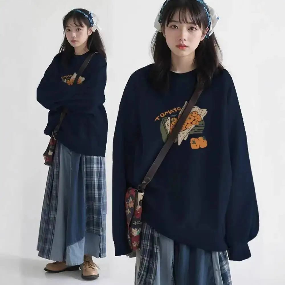 

Sweater Women Sweatshirt 2025 Autumn Winter New Women's Loose Round Neck Sweatshirt Fleece Lined Thickened Pullover Top