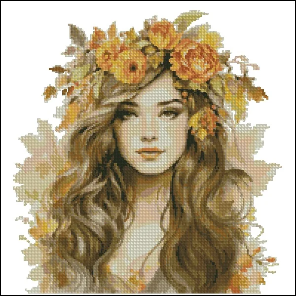 Autumn Girl flower 18CT 16CT 14CT Unprinted Top Quality Cross Stitch Kits Embroidery Art DIY Handmade Needlework Home Decor