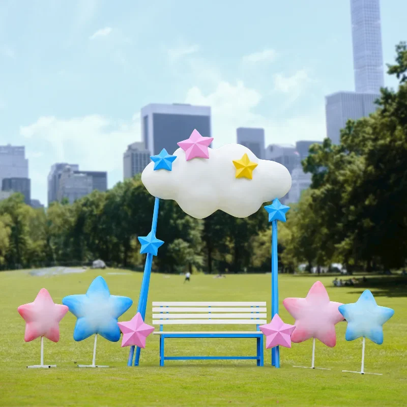 Outdoor love cloud seat sculpture FRP scenic amusement park clock in coral shell windmill decoration ornament