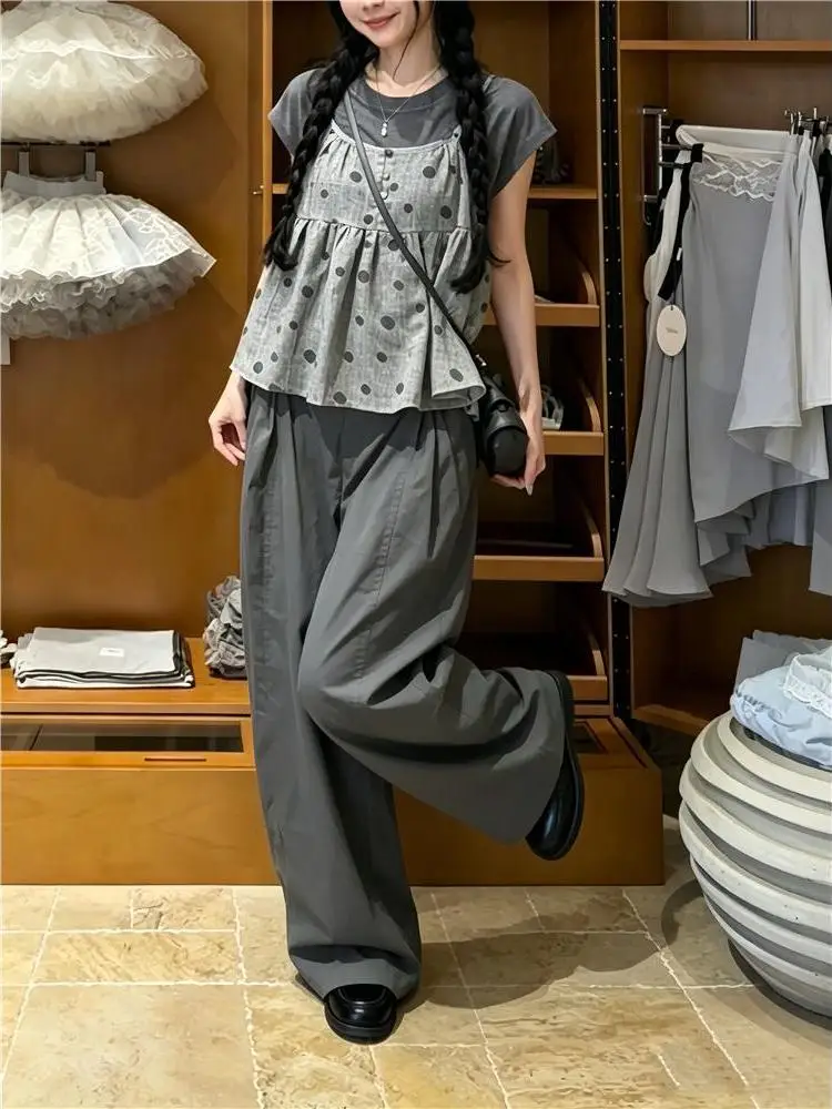 

Retro Japanese Style Layering Set Women's Summer 2026 Polka Dot Strap Vest Inner Short Sleeve T-Shirt Two-Piece Set