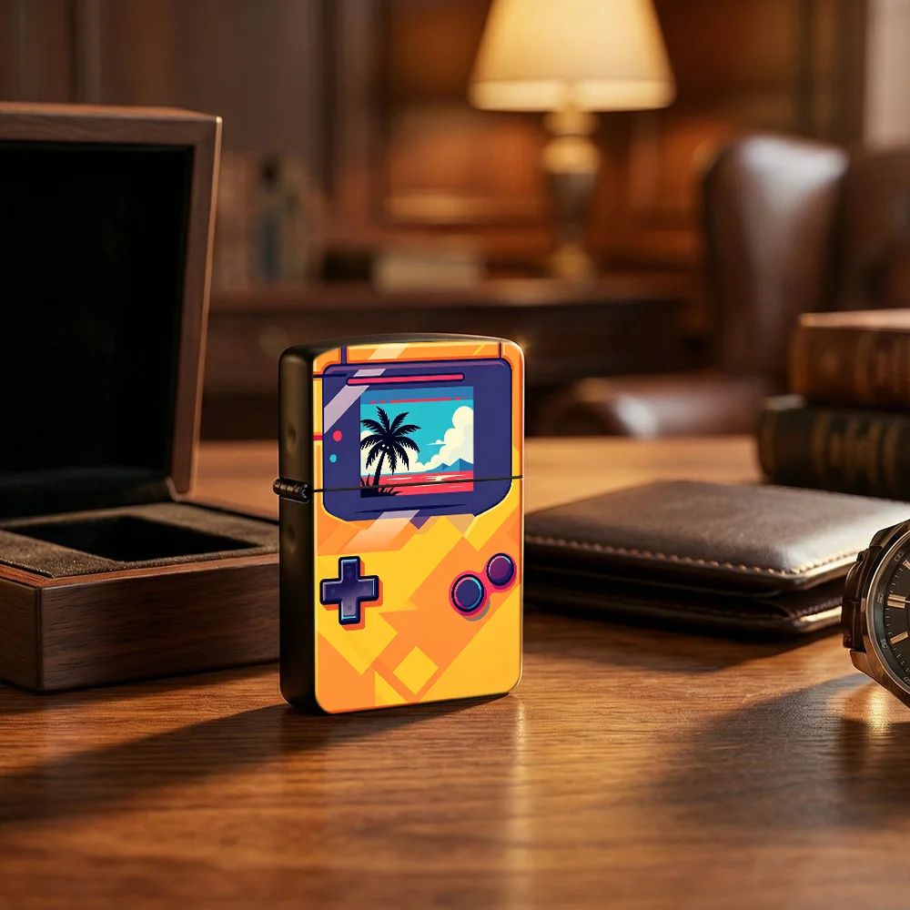 Retro game Flip Top Lighter lighters vintage Handheld Game Console Tropical Beach Palm Tree Nostalgia Print lighters for smokers