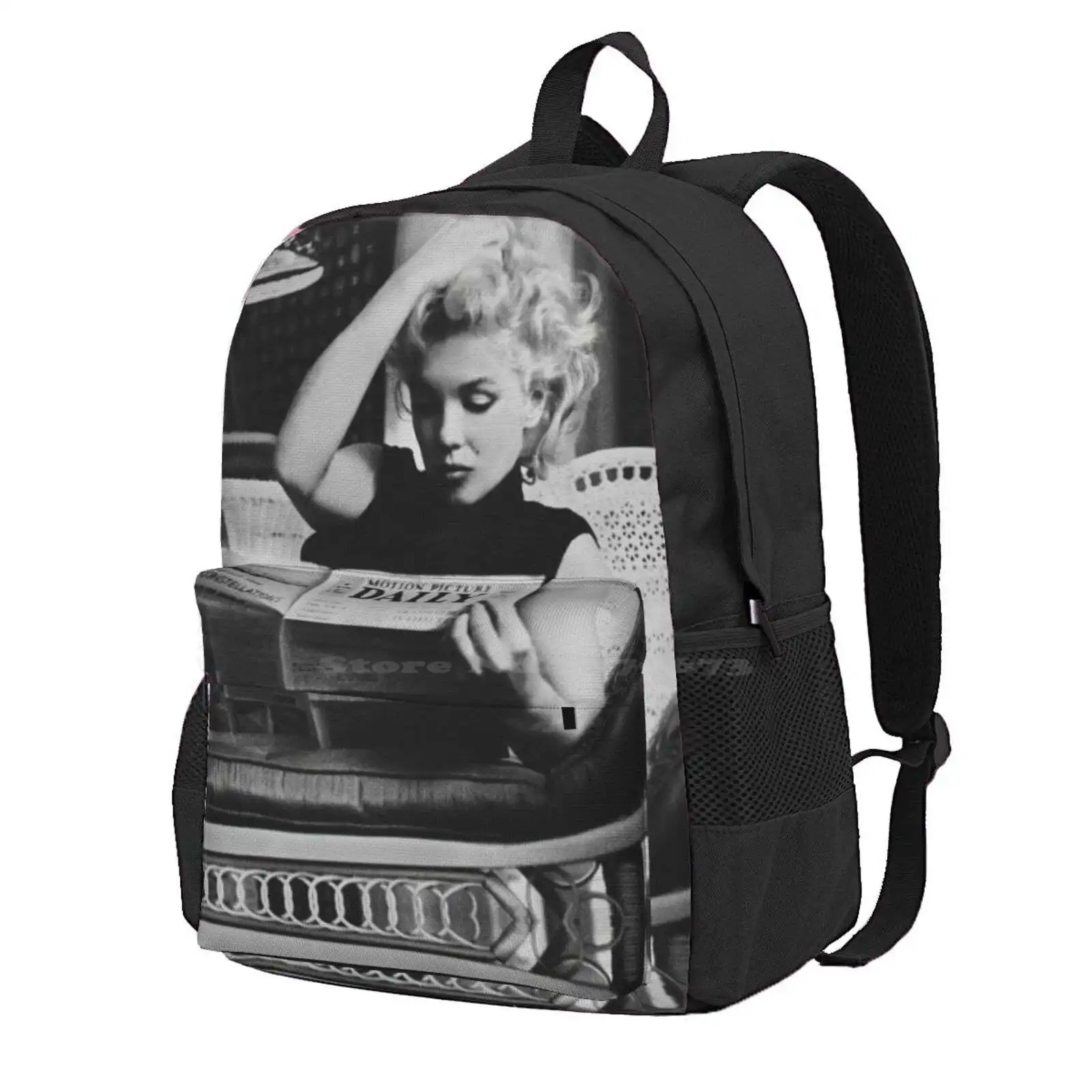 

Газета для чтения Мэрилин Монро, ретро черно-белая фотография, лидер продаж, школьный рюкзак, модные сумки Мэрилин Монро