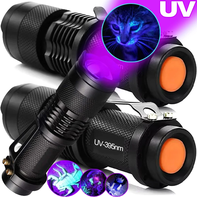 

LED UV Flashlight Ultraviolet Torch with Zoom Function Mini Black Lamp 395nm Ultra Violet Flashlights for Fluorescence Detection