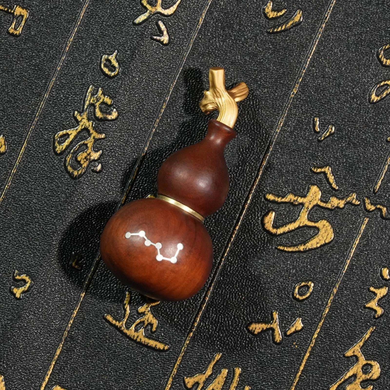 Jujube Wood Gourd Container Screw Top Lid Seven Luminary Inlay Gourd Locket Storage Locket for Keychain, Necklace