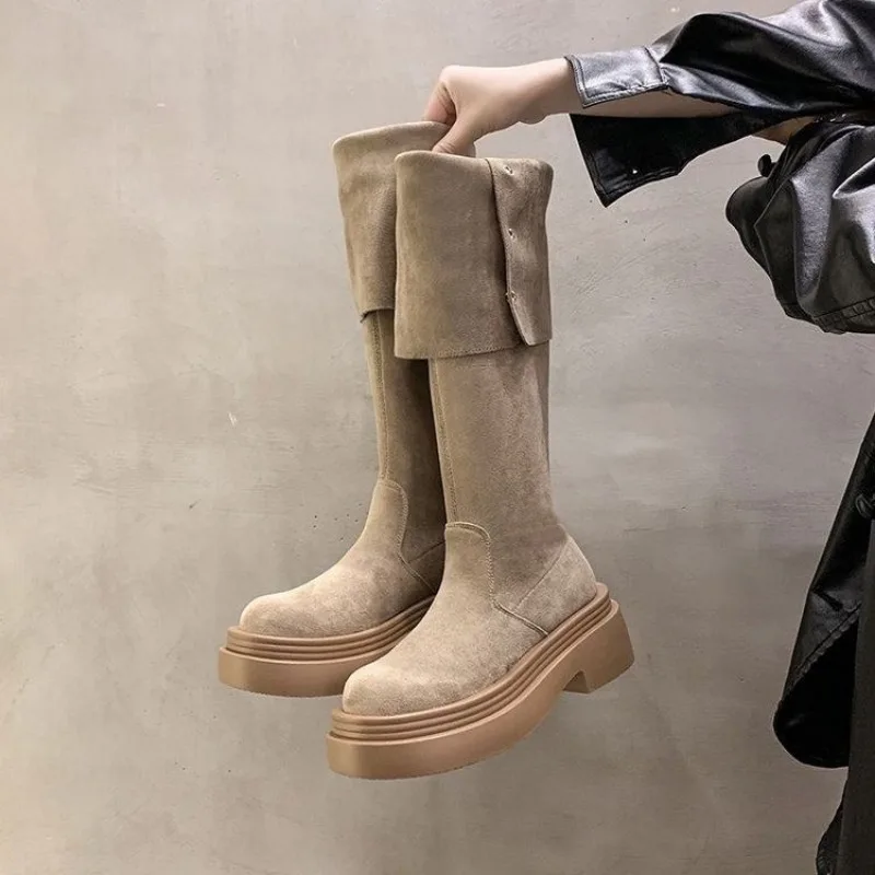 

Autumn Winter Fashion New Solid Color Round Toe Thick Bottom Low Heel Over The Knee Comfortable Women's Boots Botas Mujer 11