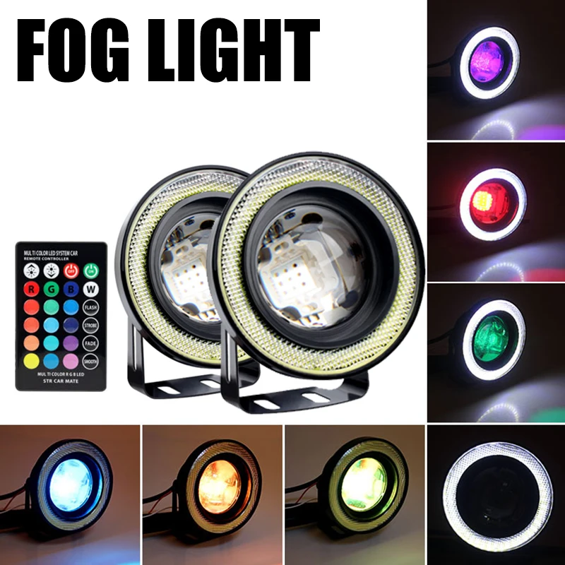 3.0/3.5 inch Angel Eyes Fog Light 12V Remote Control COB LED DRL Lamp Daytime Running Light 76/89mm