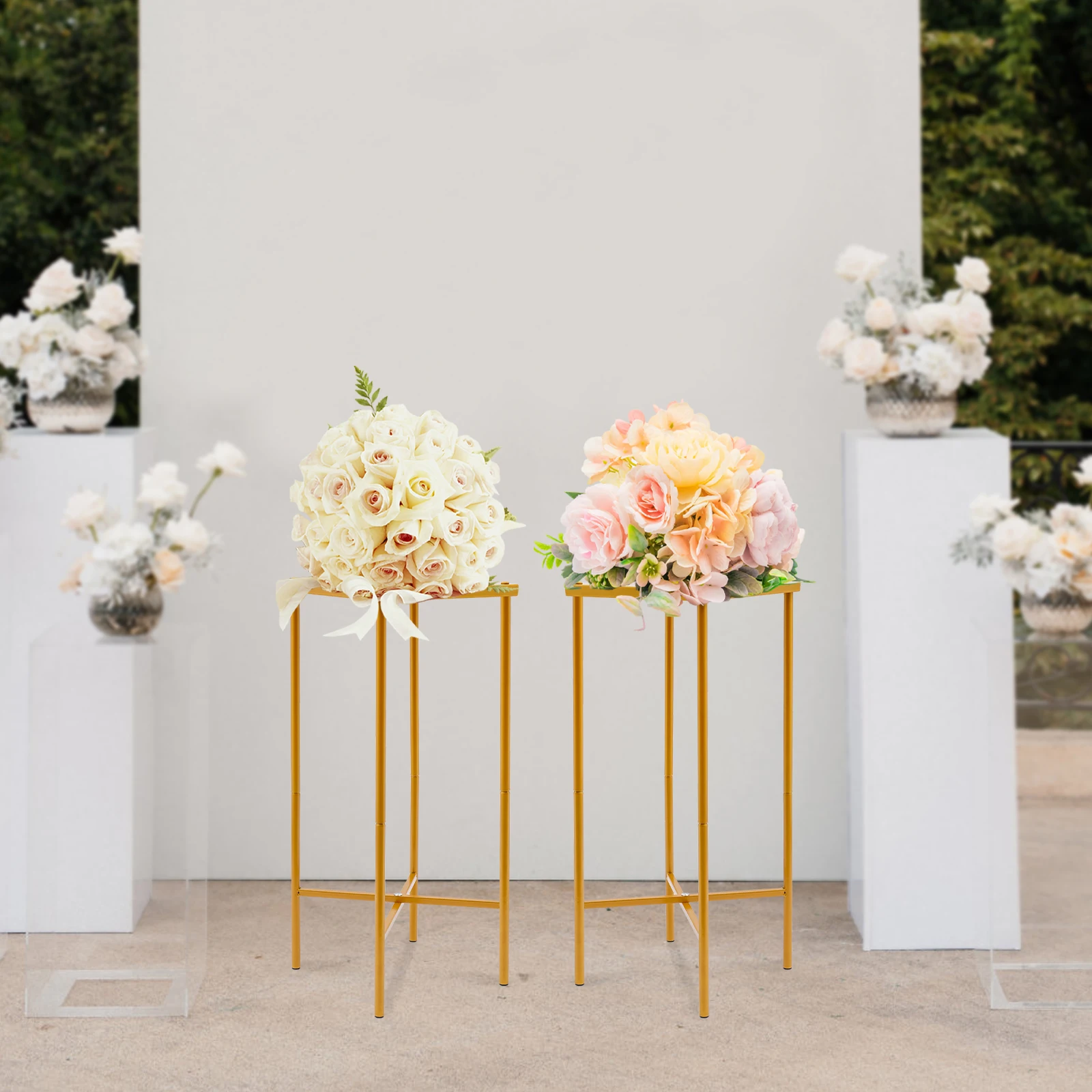 

Gold Wedding Flower Stand 2PCS 23*23*57cm With Anti-slip Pads