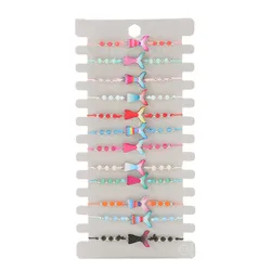 12Pcs/lot Colorful Beads Mermaid Tail Charms Braided Bracelet Set Women Child Adjustable Rope Wristband Bracelet Jewelry Gifts